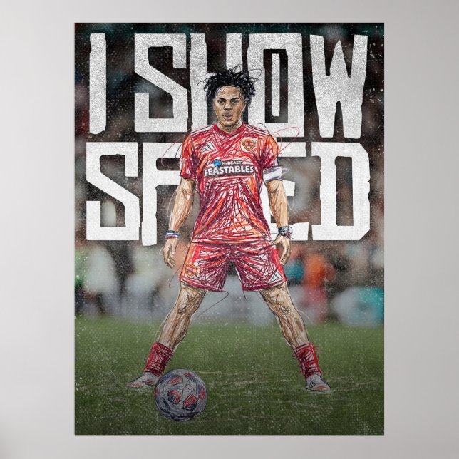 Poster Ilustração de Futebol Inspirada em Ishowspeed (Frente)