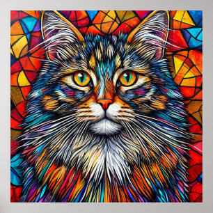 Poster Ilustração de Gato Abstrato Vibrante