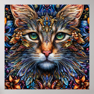 Poster Ilustração de Gato Abstrato Vibrante