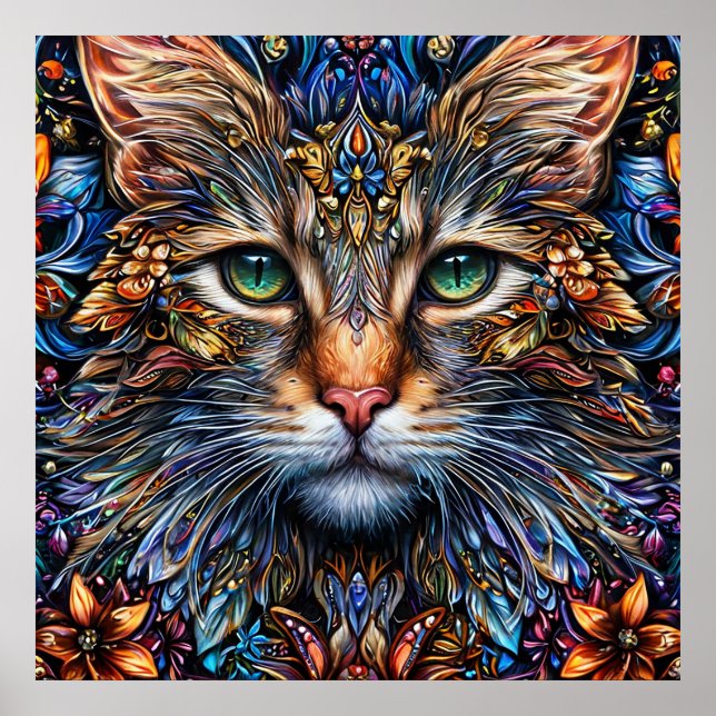 Poster Ilustração de Gato de Abstrato vibrante (Frente)