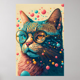 Poster Ilustração de Gato de Gatinhos Artísticos Colorido