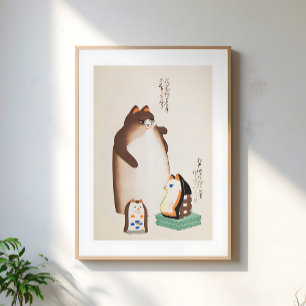 Poster Ilustração de Gato Japonês Vintage