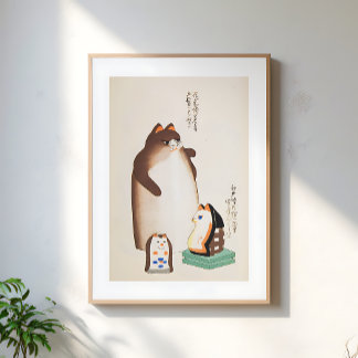 Poster Ilustração de Gato Japonês Vintage