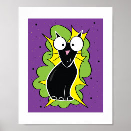 Poster Ilustração de Gato Preto Fofo | Arte Animal para C