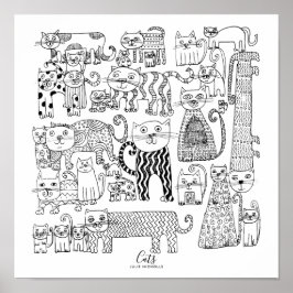 Poster Ilustração de Gatos Preto e Branco