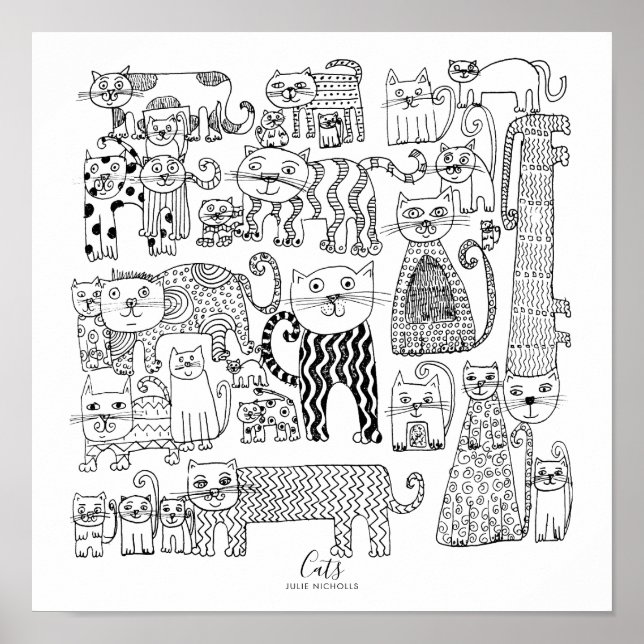 Poster Ilustração de Gatos Preto e Branco (Frente)