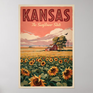 Poster Ilustração de Girassóis do Kansas Arte de Viagem V