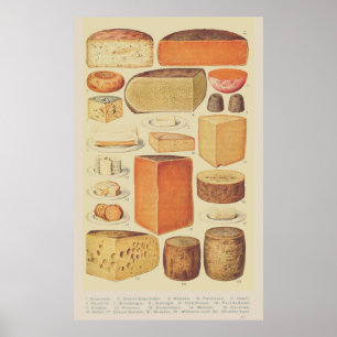 Poster Ilustração de gráfico de queijo vintage menu de qu