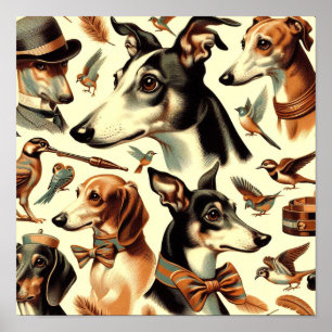 Poster Ilustração de Greyhound Italiano Vintage