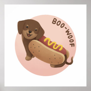 Poster Ilustração de Halloween: Boo-Woof (Dachshund)