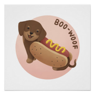 Pôster Ilustração de Halloween: Boo-Woof (Dachshund)