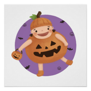Pôster Ilustração de Halloween: Menina de Abóbora