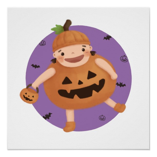 Pôster Ilustração de Halloween: Menina de Abóbora (Frente)