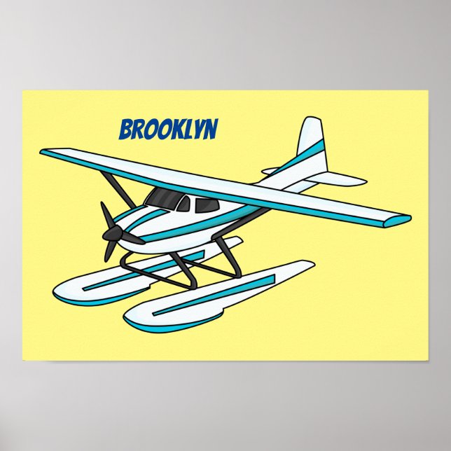 Poster Ilustração de hidroavião azul branco (Frente)
