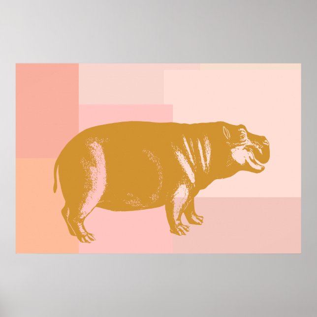 Poster Ilustração de Hippo Bonito a Rosa e Dourado (Frente)