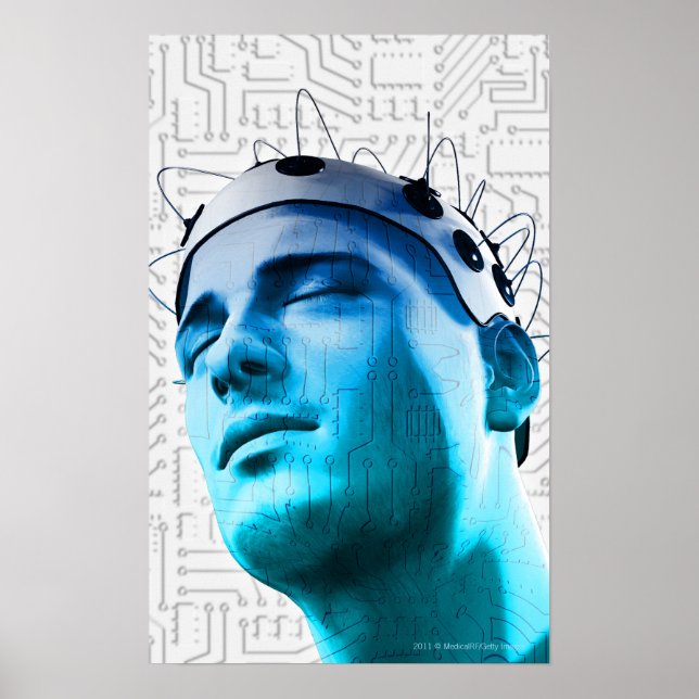 Poster Ilustração de homem vestindo boné de eletrodos (Frente)
