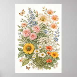 Poster Ilustração de Jardim de Flores Silvestres Botânica