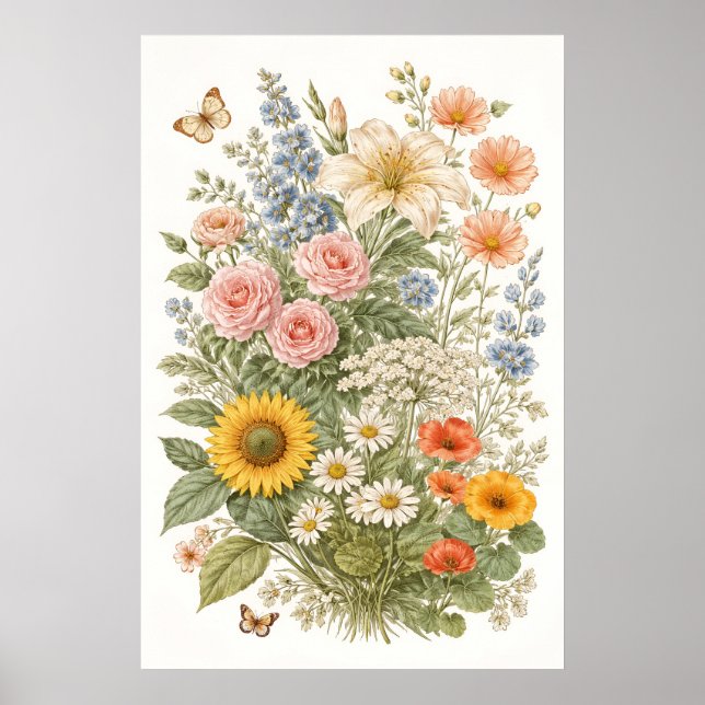 Poster Ilustração de Jardim de Flores Silvestres Botânica (Frente)