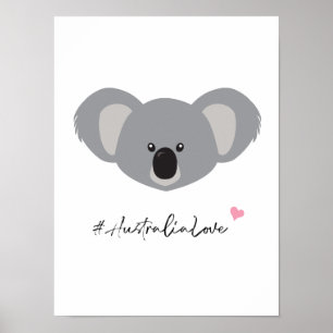 Poster Ilustração de Koala #Austrália Ama branco