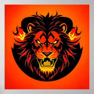 Poster Ilustração de Leão Ardente Cercado por Flamboyânci