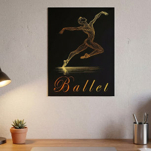 Poster Ilustração de Linha de Bailarina de Ballet Dourada