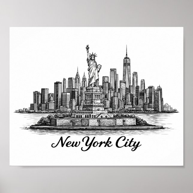 Poster Ilustração de Linha do Horizonte de Nova York (Frente)
