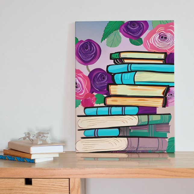 Poster Ilustração de Livros e Flores Arte Digital (Criador carregado)