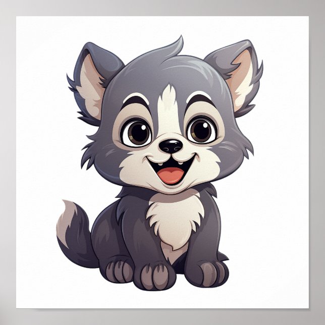 Poster Ilustração de lobo de desenho animado (Frente)
