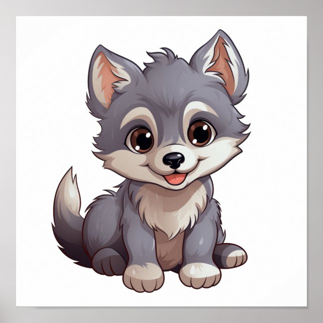 Poster Ilustração de lobo de desenho animado (Frente)