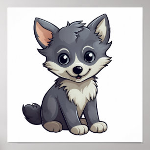 Poster Ilustração de lobo de desenho animado