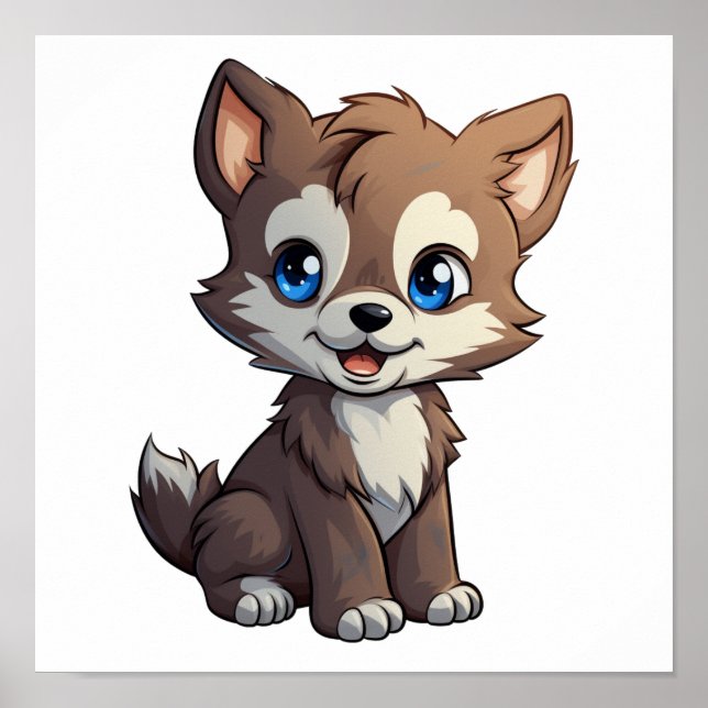 Poster Ilustração de lobo de desenho animado (Frente)