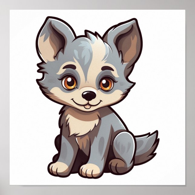 Poster Ilustração de lobo de desenho animado (Frente)