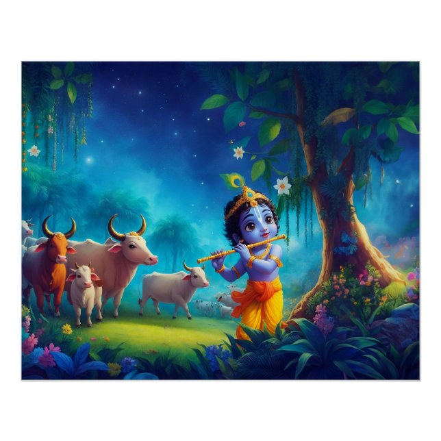 Pôster Ilustração de Lord Krishna Vrindavan (Frente)