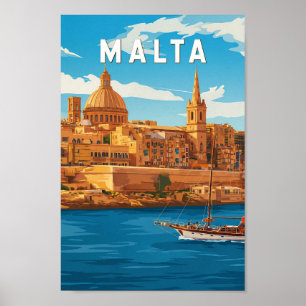 Poster Ilustração de Malta Viagem Arte Vintage