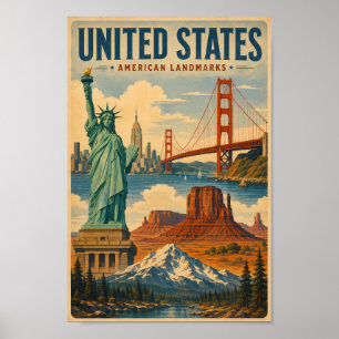 Poster Ilustração de Marcas de Referência Americanas dos 