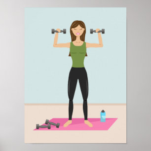 Poster Ilustração de menina em forma malhando levantando 