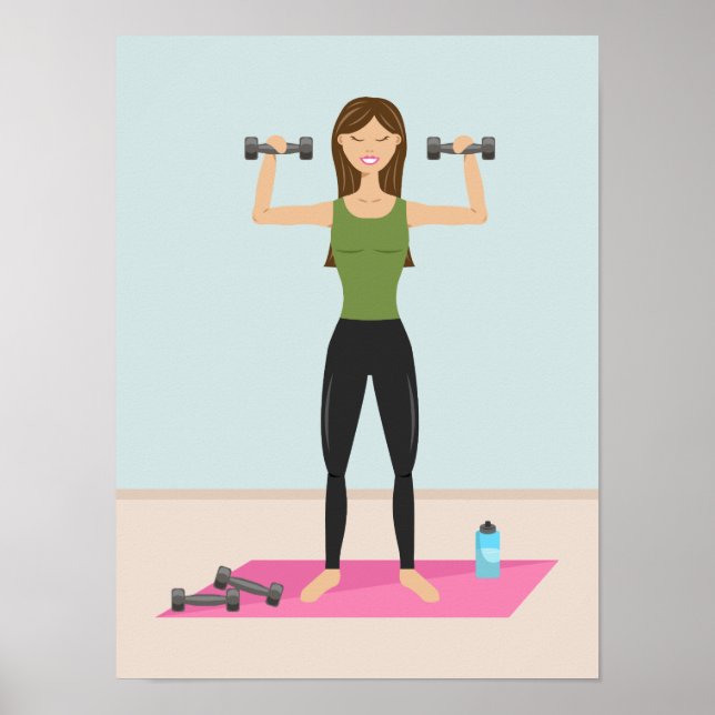 Poster Ilustração de menina em forma malhando levantando  (Frente)