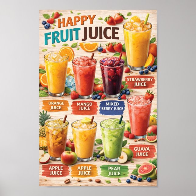 Poster Ilustração de Menu de Suco de Fruta Feliz  (Frente)