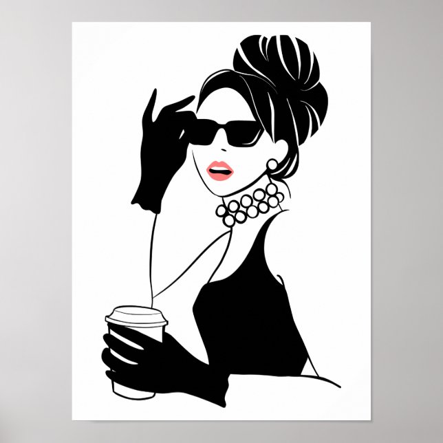Poster Ilustração de moda com café (Frente)