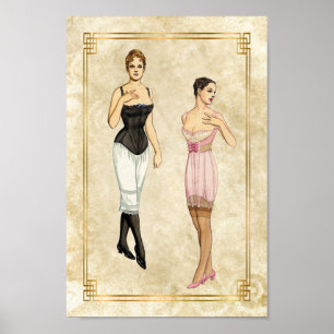 Poster Ilustração de moda de roupa interior da Vintage 