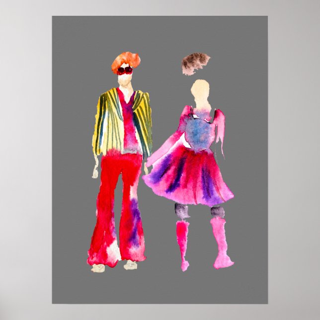 Poster Ilustração de moda figuras artísticas aquarela (Frente)