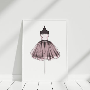 Poster Ilustração de Moda, Vestido em Mannequin