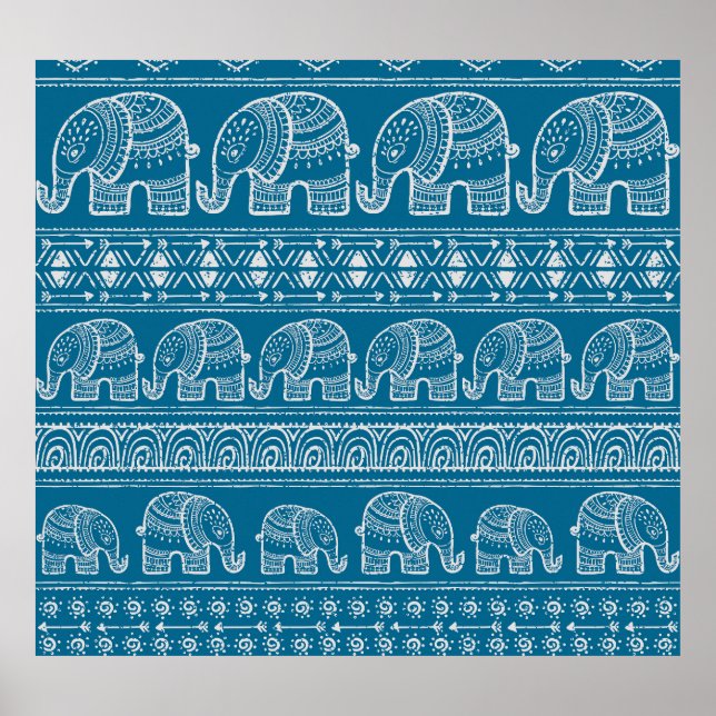 Poster Ilustração de Moldura de Elefante Vintage (Frente)