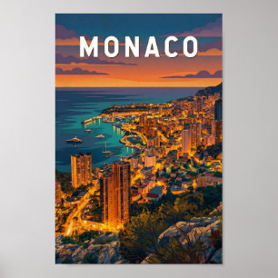 Poster Ilustração de Mônaco Viagem Arte Vintage