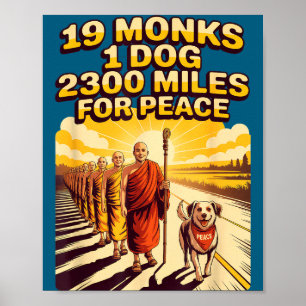 Poster Ilustração de monges budistas caminhando pela paz