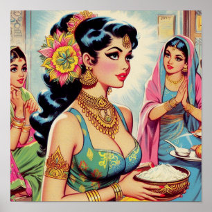 Poster Ilustração de Mulher-Vintage-Cute