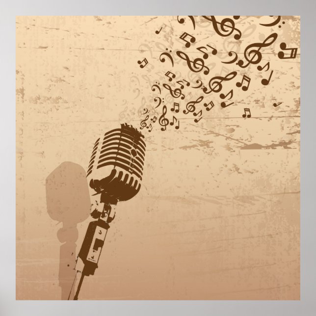 Poster Ilustração de Música de Microfone Retroativo (Frente)