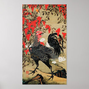 Poster Ilustração de Nandina e Rooster de Ito Jakuchu