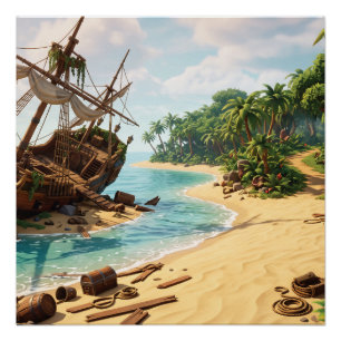 Pôster Ilustração de Naufrágio de Navio Pirata