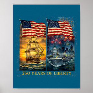 Poster Ilustração de Navio Patriótico de 250 Anos de Libe